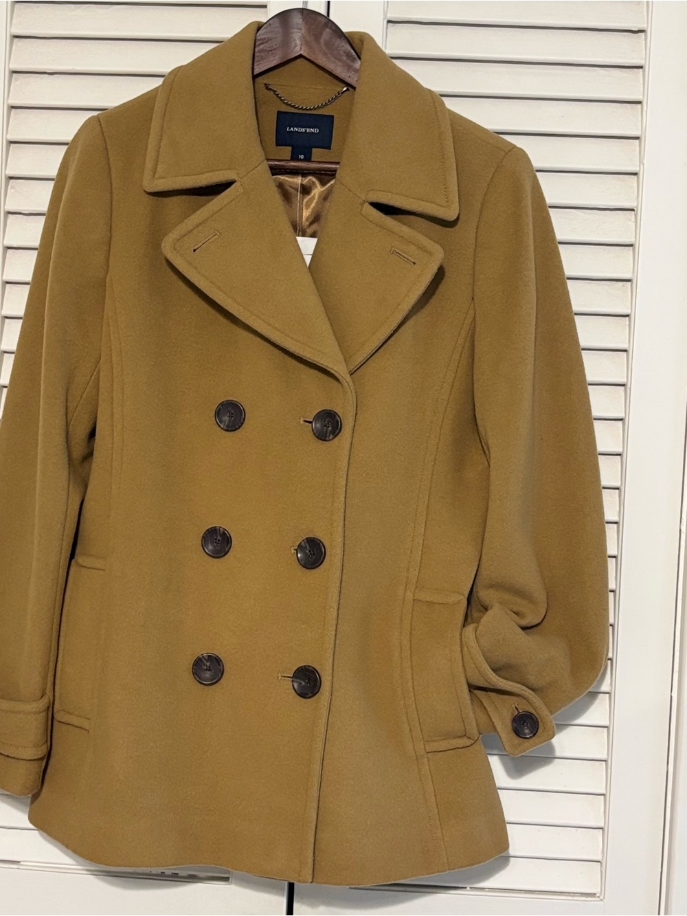 Lands' End Women's Double-Breasted Peacoat - Tan